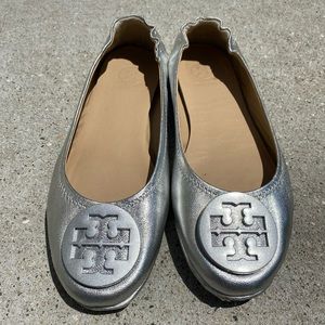 Tory Burch Silver Travel Flats